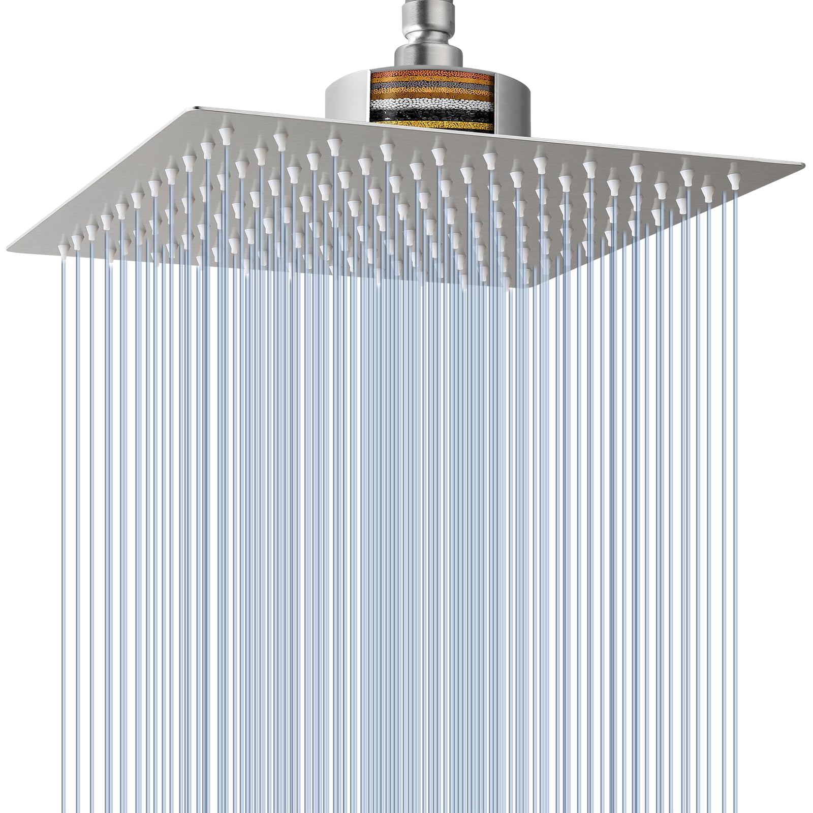 Voolan Rain Shower Head with Filter, High Flow Large Rainfall Shower Heads Made of Stainless Steel, Waterfall Filtered Showerhead for Hard Water (10" Brushed Nickel)