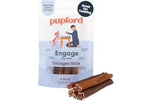 Pupford Collagen Stick Chews for Dogs & Puppies, All Natural, Healthy, Bully Stick and Bone Alternative Treat (6", 4 Pack)