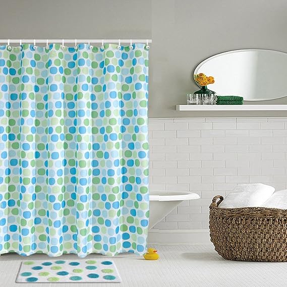 Gwell Wasserdichter Duschvorhang Blau Grun Gepunktet Anti Schimmel Fur Badezimmer 180x180cm Amazon De Kuche Haushalt