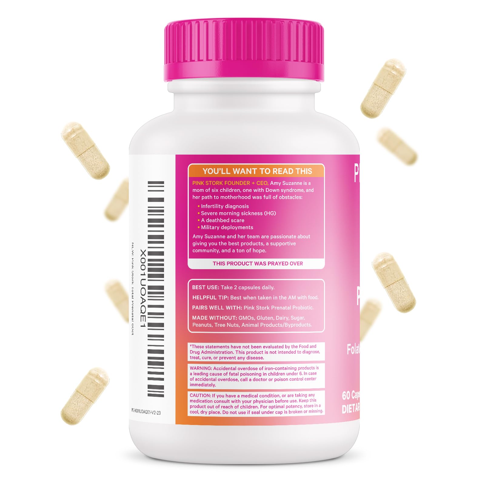 Pink Stork Total Prenatal Vitamins with DHA, Folate, Iron, Choline, and