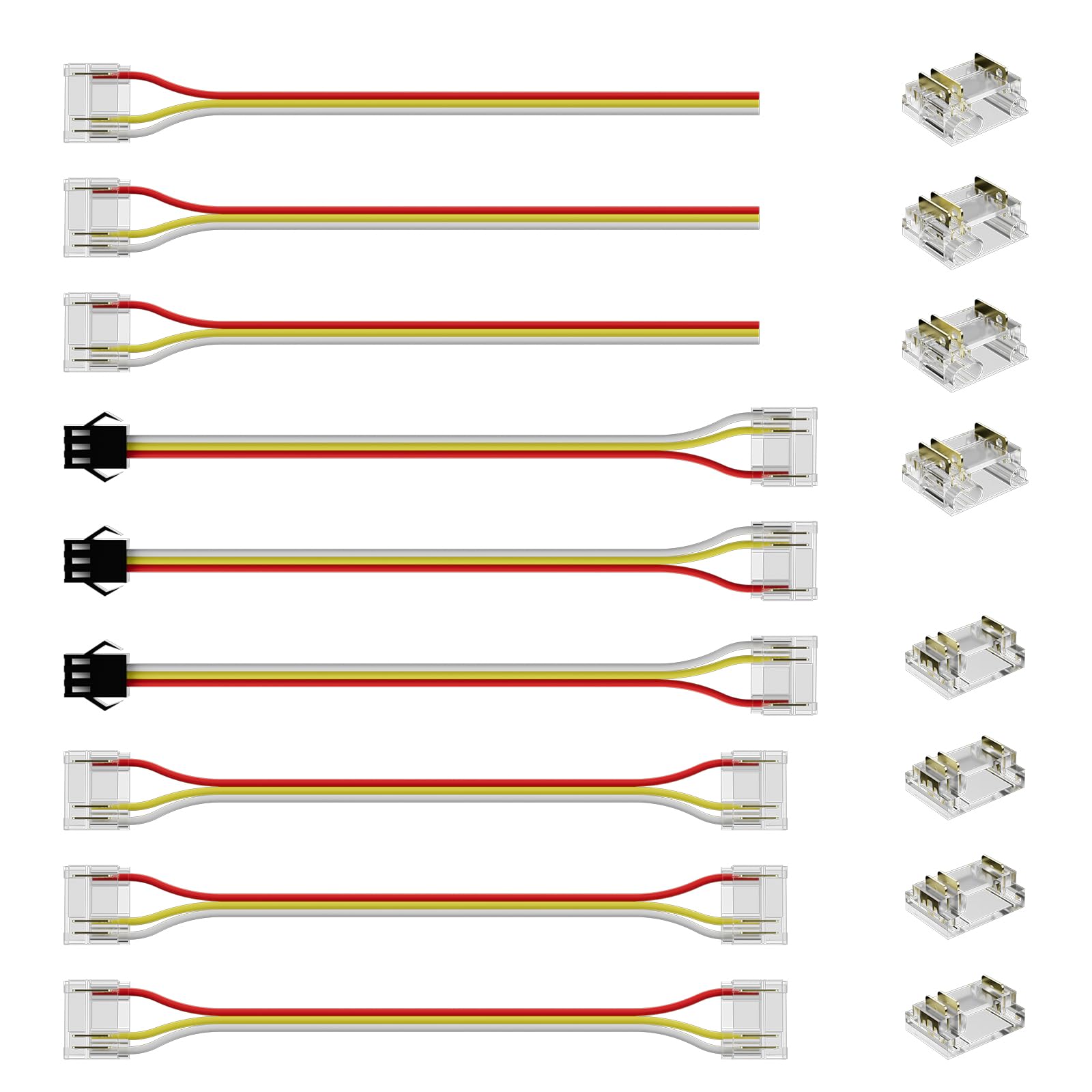 PAUTIX 12mm RGB Smart IC COB LED Strip Light Connectors, 3-Pin Solderless Terminal, Dual-End Extension, Male Plug, Gapless, Strip to Wire