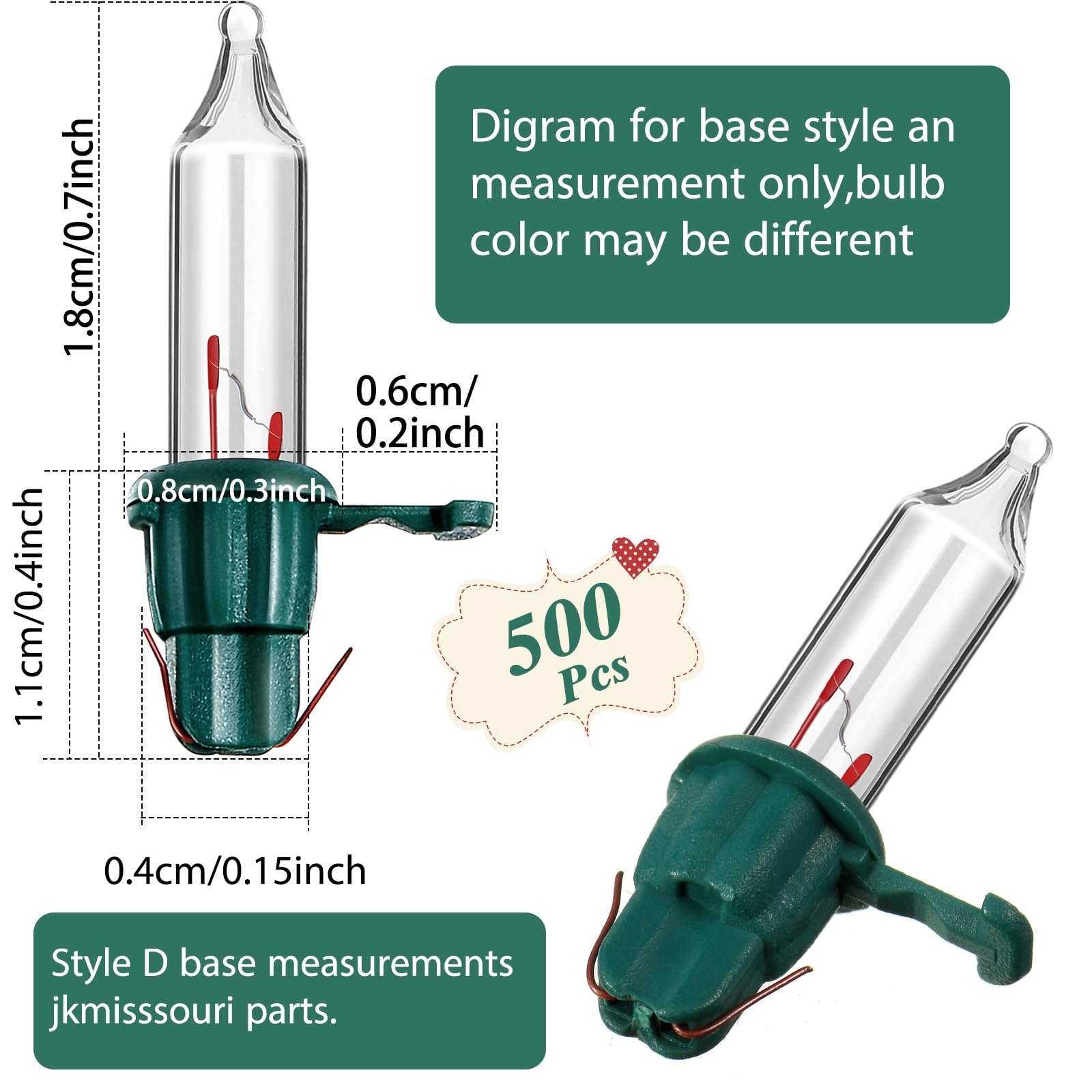 Mudder 60 Count Christmas Tree Replacement Light Bulbs 2.5v 0.425 Watt Replacement Bulb Mini Incandescent Wire String Lights Decoration for Prelit Xmas Tree(Green Base with Warm White Bulb)
