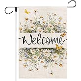 OPULANE Spring Welcome Garden Flag 12x18 Inch Double Sided Daisy Floral Butterfly Summer Outside Flag for Yard Outdoor Seasonal Decoration
