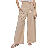 LOFBAZ Women Summer Flowy Cotton Linen Palazzo Wide Leg Pants Beach High Waisted Trousers Boho Long Lounge Pant with Pockets