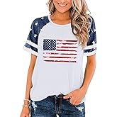 Patriotic Shirts for Women 4th of July T Shirts American Flag Graphic Tees Tops Raglan Short Sleeve Fourth of July Outfits