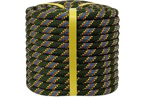 DERZINET Double Braided Arborist Rope -1/2 Inch x 100 Feet Polyester Rope- High Strength Climbing Rope for Adults & Kids Tree Work, Halyard, Sailing(ArmyGreen/Blue)