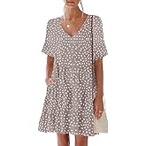 nclook Womens 2025 Summer Casual Dress V Neck Short Sleevele Mini Dress with Pockets