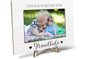 KLYTINK Grandchildren Photo Frame, Newborn Baby Gift for Grandma Grandpa, Birthday Gifts, Life is Just Better with Grandkids, Home Office Bedroom Desk Decor, 4x6Inch Photo(White-Grandkids)