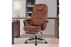 Guessky Executive Office Chair, Big and Tall Office Chair with Foot Rest Reclining Leather Chair, High Back Ergonomic Home Office Desk Chair(Brown)