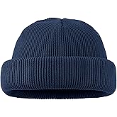 Clakllie Winter Knit Cuffed Beanie Hat Rolled Cuff Knitted Hats Solid Color Watch Skullcap No Visor Stocking Watch Caps