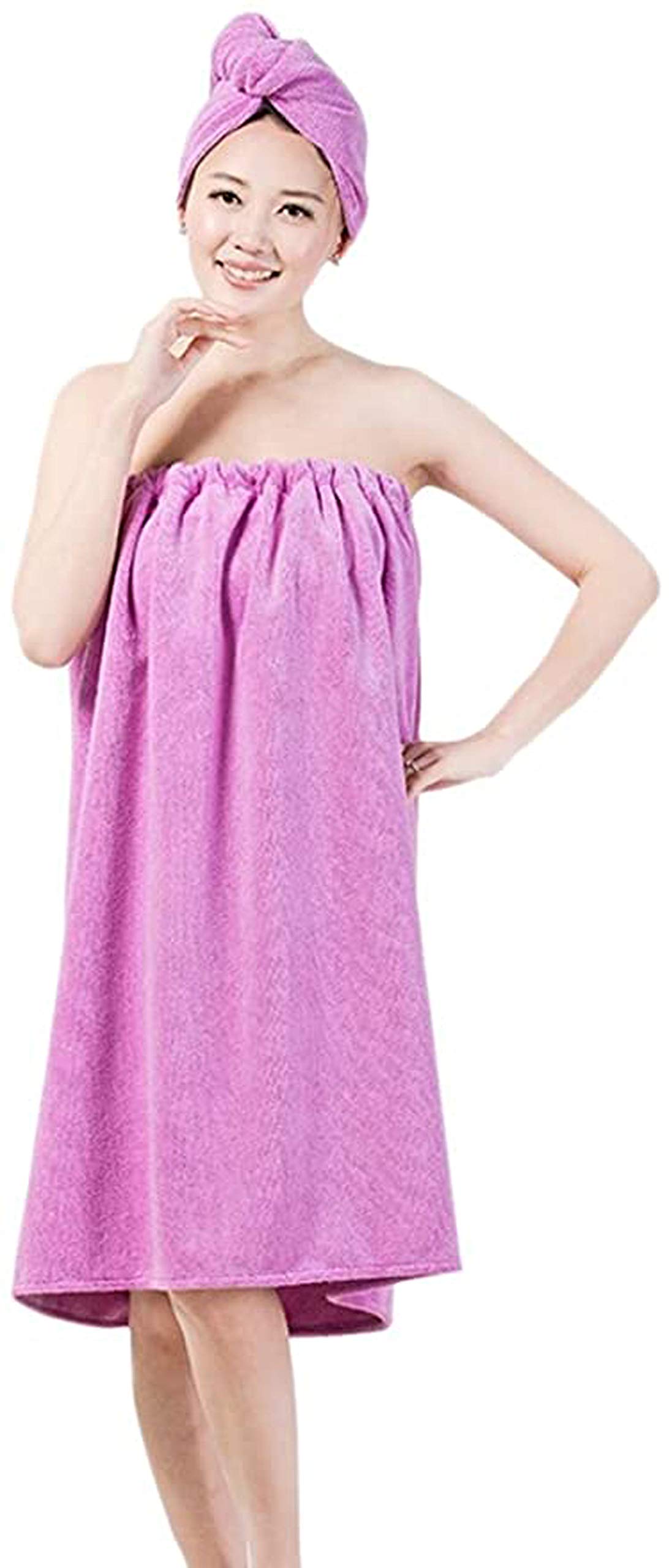 Verve Jelly Women Bath Wrap Towel Water Uptake Fast Drying Terry Robe Bathing Tube Dress with Hat Home Hotel Bathrobes Nightgown for Sauna Beach Pool Gym Travel Purple 01