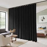 RYB HOME 100% Blackout Room Divider Curtain for Sliding Glass Doors | Extra Wide, Thermal Insulated Drape for Bedroom Apartment, Back Tab Rod Pocket Drape with Hooks, Black, W100 x L84, 1 Panel