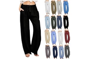 LIKEOULI Plus Size Linen Pants for Women Wide Leg Pants Airport Travel Outfit Women Comfy Drawstring Pull On Trousers