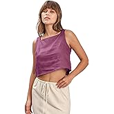 Amazhiyu Womens 100% Linen Summer Square Neck Sleeveless Back Keyhole Crop Tops