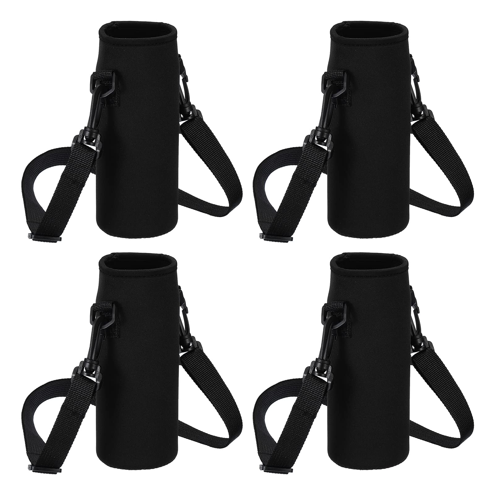 PATIKIL 80mmx230mm Water Bottle Sling Bag, 4 Pack Neoprene Portable Insulated Bottle Holder Carrier with Adjustable Shoulder Strap, Black