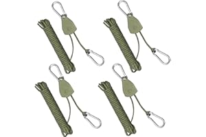 KOVKCOVB 14ft Ratchet Tie Down Rope Reflctive Adjustable Canopy Tent Strap Retractable Hanger tieboss with Reinforced Hooks for Camping Grow Light 1/8" (4-Pack)