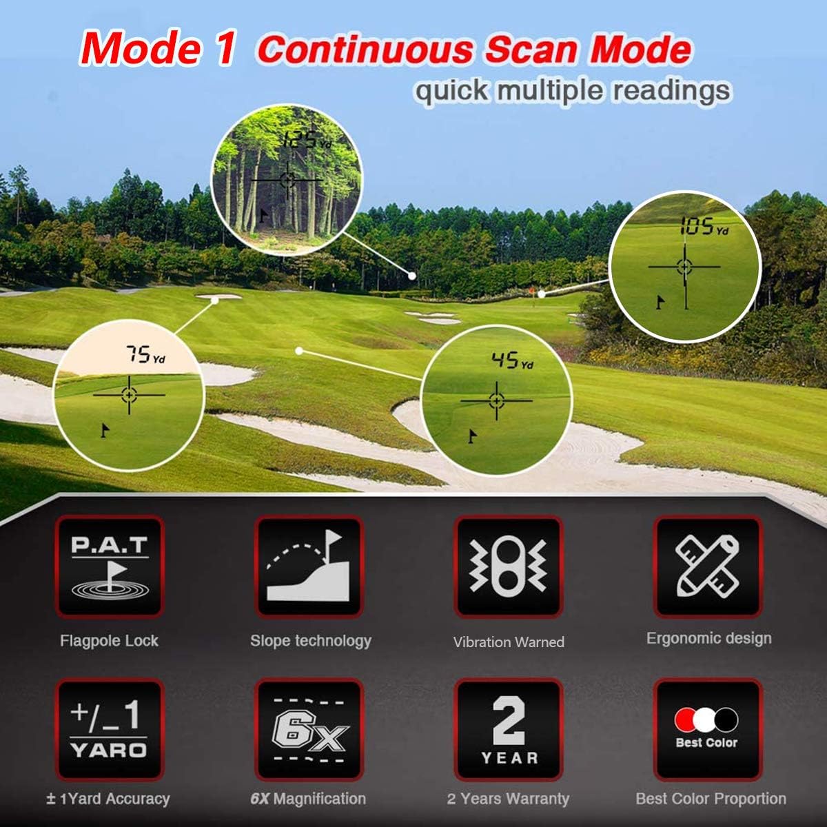 Anyork Rechargeable Golf Rangefinder with Slope Compensation On/Off 1500yards, Laser Range Finder Gift, Flag-Lock Tech with Vibration, USB Charging, Clear View, Fast Reading, Continuous Scan, Gift Package : Sports & Outdoors