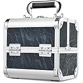 Costravio Makeup Case Train Case Portable Makeup Box with Mirror Lock Box Travel Cosmetic Train Cases Hard Make Up Organizer for Girls Nail Craft Storage Vanity Misty Hills Black