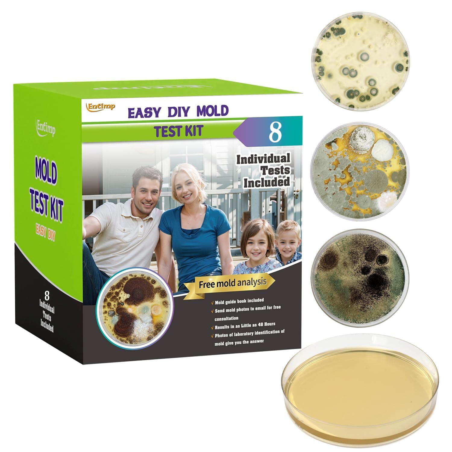 Photo 1 of Mold Test Kit for Home Within 8 Individual Tests,DIY Detector at Home,Surface Mold,HVAC,Indoor Air Quality Testing Kits,Black Mold Testing,Includes Detailed Mold Identification Guide and Free Lab