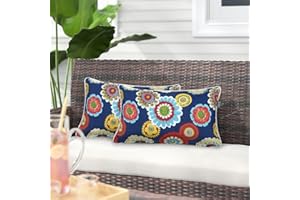 Magpie Fabrics Pack of 2 Outdoor Lumbar Pillow Case Covers 12"x20", Waterproof Rectangular Throw Pillowcase Shell Decorative Sham for Patio Garden Couch - Heronsbill Navy