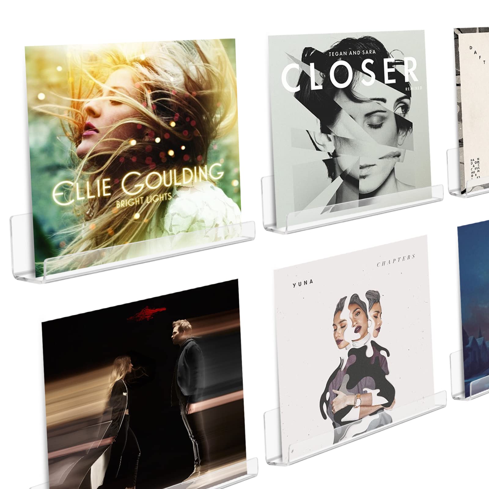 CECOLIC 6 Pack Clear Vinyl Record Shelf Wall Mounted Rack, Transparent Floating Shelves Acrylic Record Display Holder, Nail Polish Holder Rack for Living Room Bedroom Kitchen Office (17.8cm)