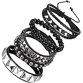 Teaaha 4 PCS Punk Leather Studded Bracelets Set for Men Women, Spiked Gothic Accessories for 80s Rock Outfits