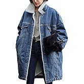 CHARTOU Women's Thick Fleece Lined Button Down Mid Long Quilted Denim Jacket Overcoat