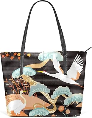 Amazon トートバッグ Puレザー 丹頂鶴 和風 ハンドバッグ メンズ レディース 人気 手提げバッグ マザーバッグ 肩掛け かわいい 大容量 肩掛けバッグ 出掛け 作業 軽量 多機能 男女兼用 Pc収納可能 ビジネス カジュアル ショルダーバッグ Eqq エコバッグ 買い物バッグ