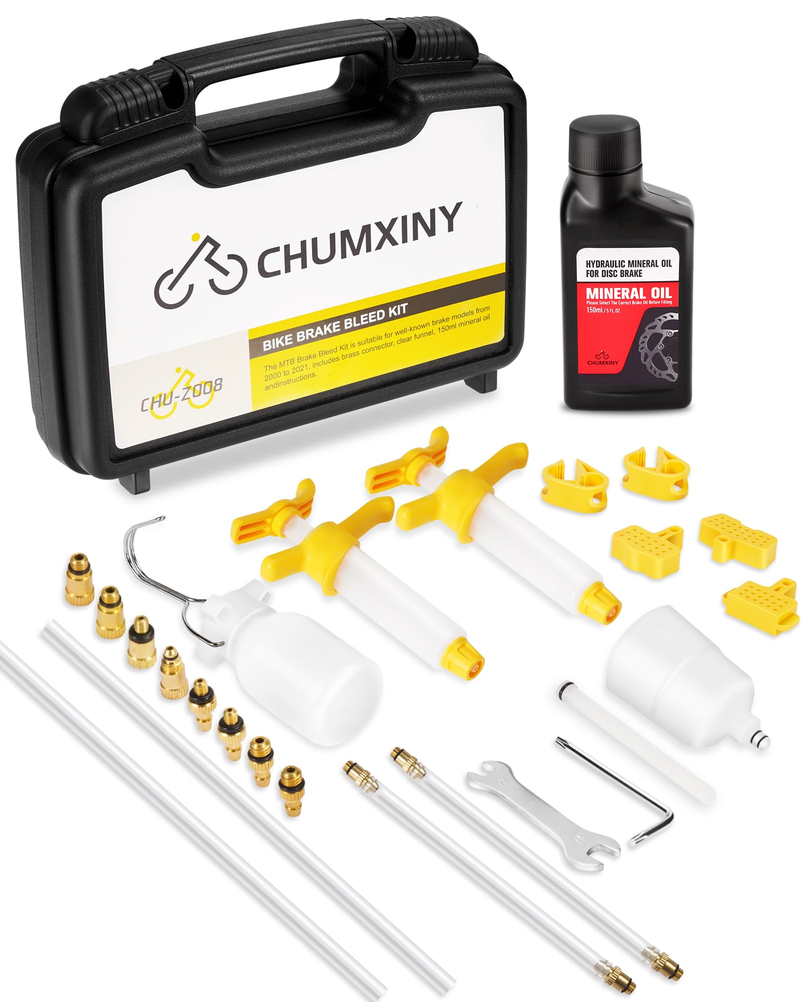 CHUMXINY Brake Bleed Kit for SHIMANO, TEKTRO Hydraulic Disc Brakes. MTB Brake Bleed Kit Includes Metal Connector, 150ML Mineral Oil Brake Fluid.