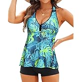 Tempt Me Women Two Piece Tankini Swimsuit Racerback Bathing Suits Tops with Shorts High Waisted