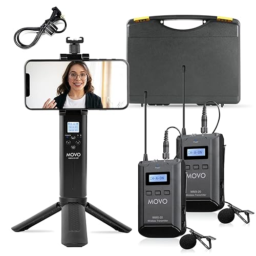 Movo Dual Wireless Lavalier Microphone System for Smartphones with  48-Channel UHF Handheld Microphone Receiver, Tripod, and 2X Bodypack  Wireless
