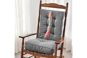 SUNROX Memory Foam Non Slip Rocking Chair Cushion, FadeShield Water Resistant Thicken Durable Tufted Pads, Set of Seat & Back Cushion with Ties for Indoor/Outdoor Rocker, 2 Piece, Heather Charcoal