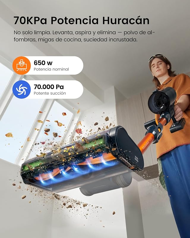 FV5 Aspiradora sin Cable 70kPa/80Min, Base de Carga, Tubo Plegable