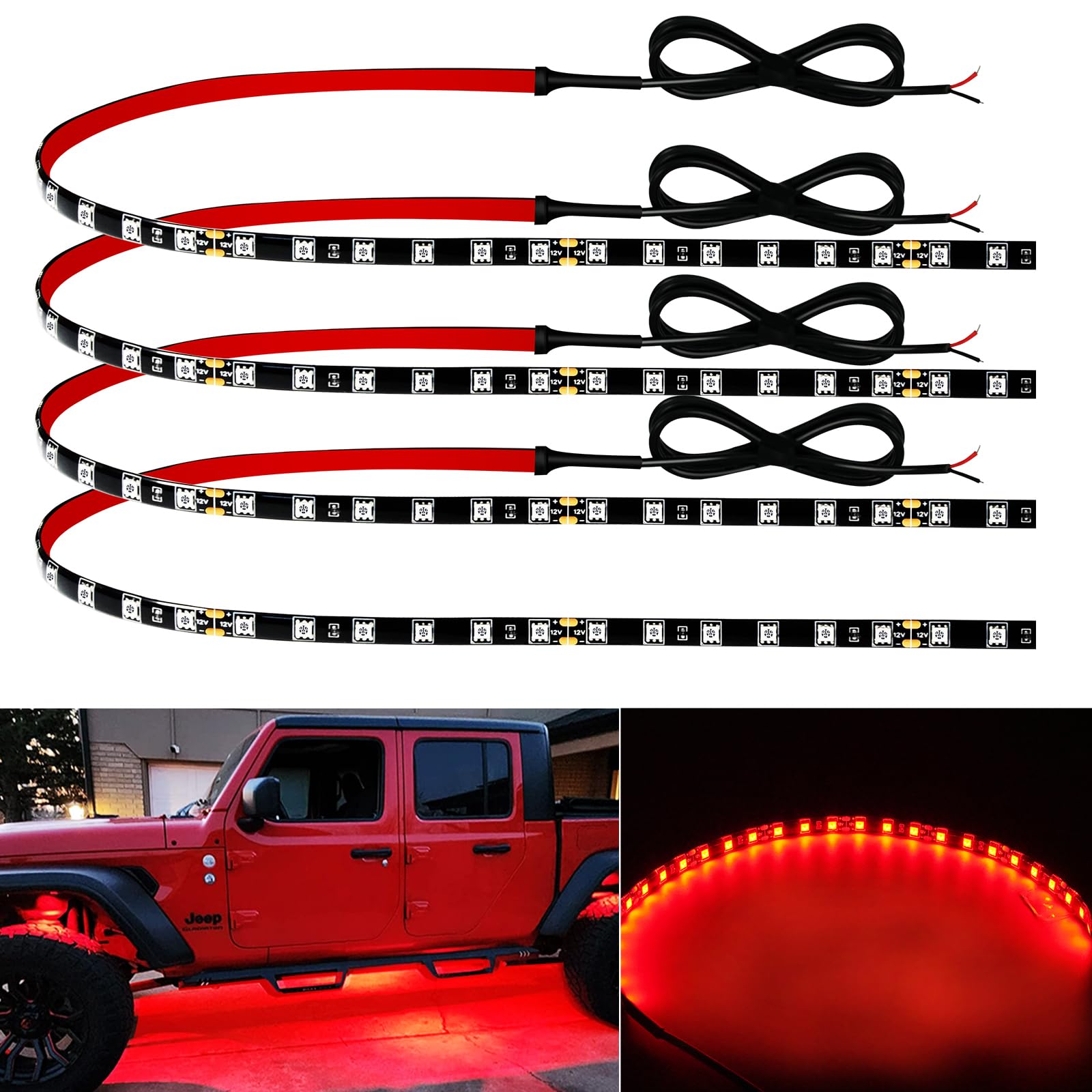 Photo 1 of 12V Led Light Strip 18" Connectable Red LEDs Strip Lights for Car Motorcycle Golf Cart Automotive Trucks Boat Marine Waterproof Led Light Strip, 4Pack
