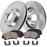 Callahan Brake Parts Front Brake Kit for Mitsubishi Mirage EBYK042054 | Replacement Drilled &amp; Slotted Disc Rotors Ceramic Brake Pads Mitsubishi Mirage 2014-15