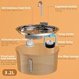 tomxcute 3.2L Stainless Steel Cat Water Fountain with Visible Water Level view 7