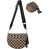Crossbody Bags for Women, Checkered Bum Bag Crossbody, Spacious Nylon Shoulder Handbag Mom Bag (khaki checkered)