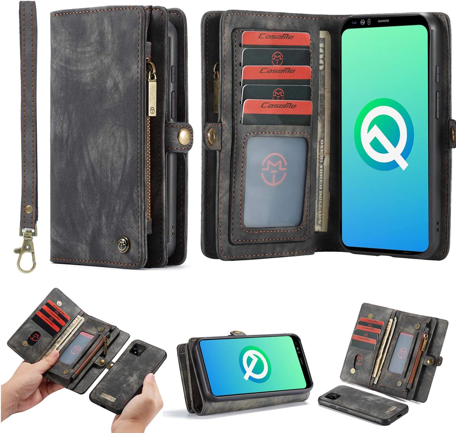 Simicoo Google Pixel 4A 5G Leather Wallet Detachable Zipper