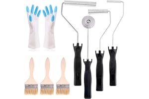 Swpeet 4Pcs Fiberglass Roller Tools and 1Pcs Detail Brushes with 1 Pair Glove Kit, Fiberglass Bubble Paddle Tool Laminating P