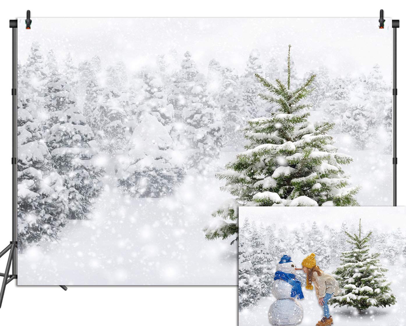 WANGRJ Winter Christmas Backdrop Natural Winter Snowflake Snowfall Xmas White Snow Tree Photo Background Home Party Decoration Photo Studio Props 7x5FT
