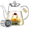 Zpose 1500ml Glass Teapot, Large Tea Pot with Infuser for Loose Tea and Blooming Tea, Stovetop Safe Tea Kettle, Hand Crafted Borosilicate Glass Tea Maker with Scale Line, Tea Gift Set for Tea Lovers