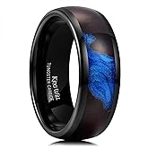 King Will 8mm Black Tungsten Rings, Men's Wedding Rings Turquoise/Sand/Foils Inlay Ring for Men Women, Comfort Fit, Durable
