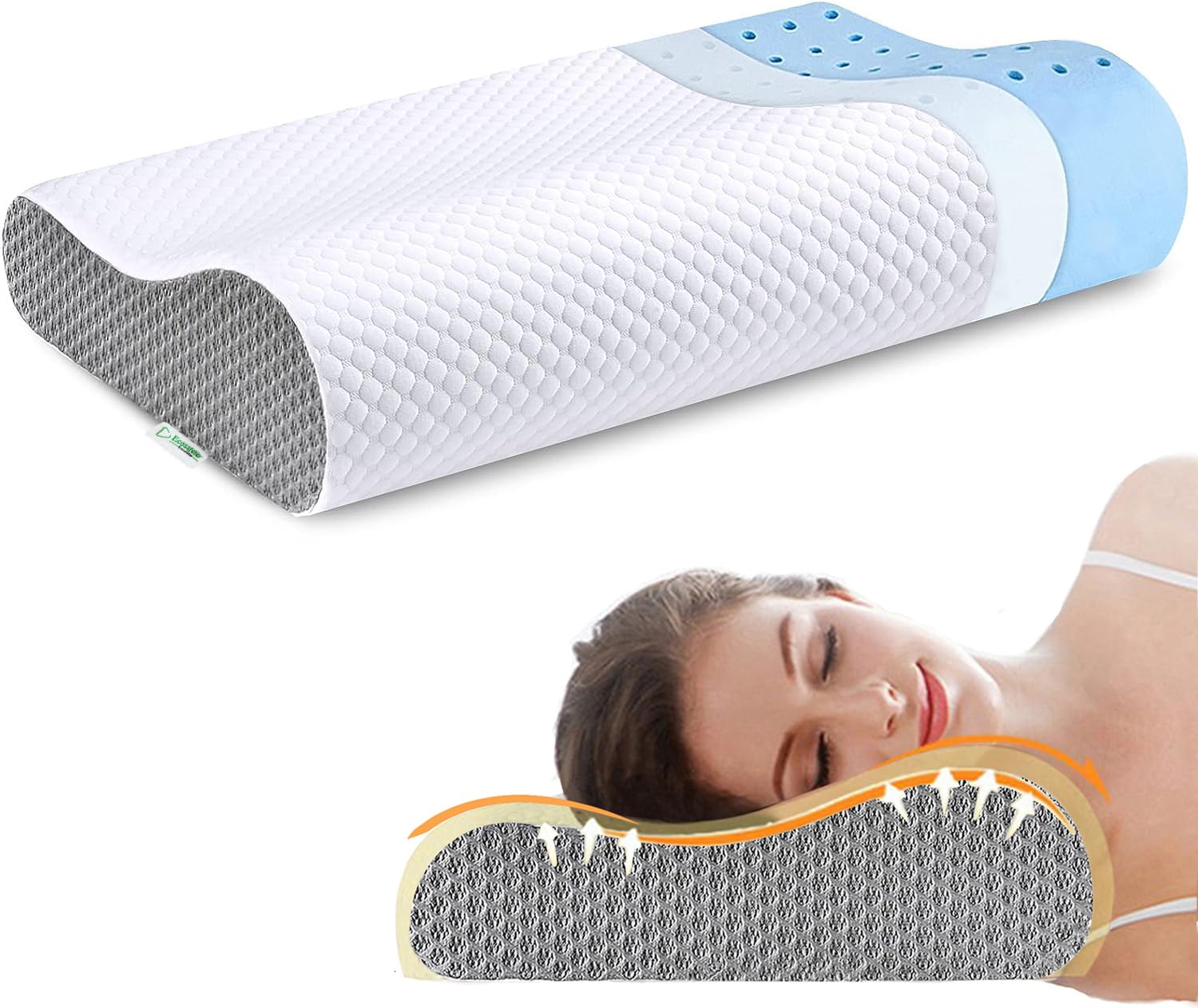 Ecosafeter 2026 New Upgrade Memory Foam Pillow- Cervical Orthopedic Deep Sleep Neck Pillow-Superior Comfort for Neck Shoulder Pain Sleeping Bamboo pillowcase