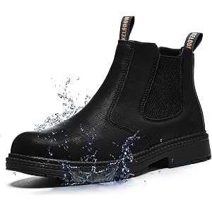 KELODON Slip On Steel Toe Boots For Men Waterproof Work Shoes | Comfortable,Lightweight,Water Resistant,Non Slip Safety Rubbe