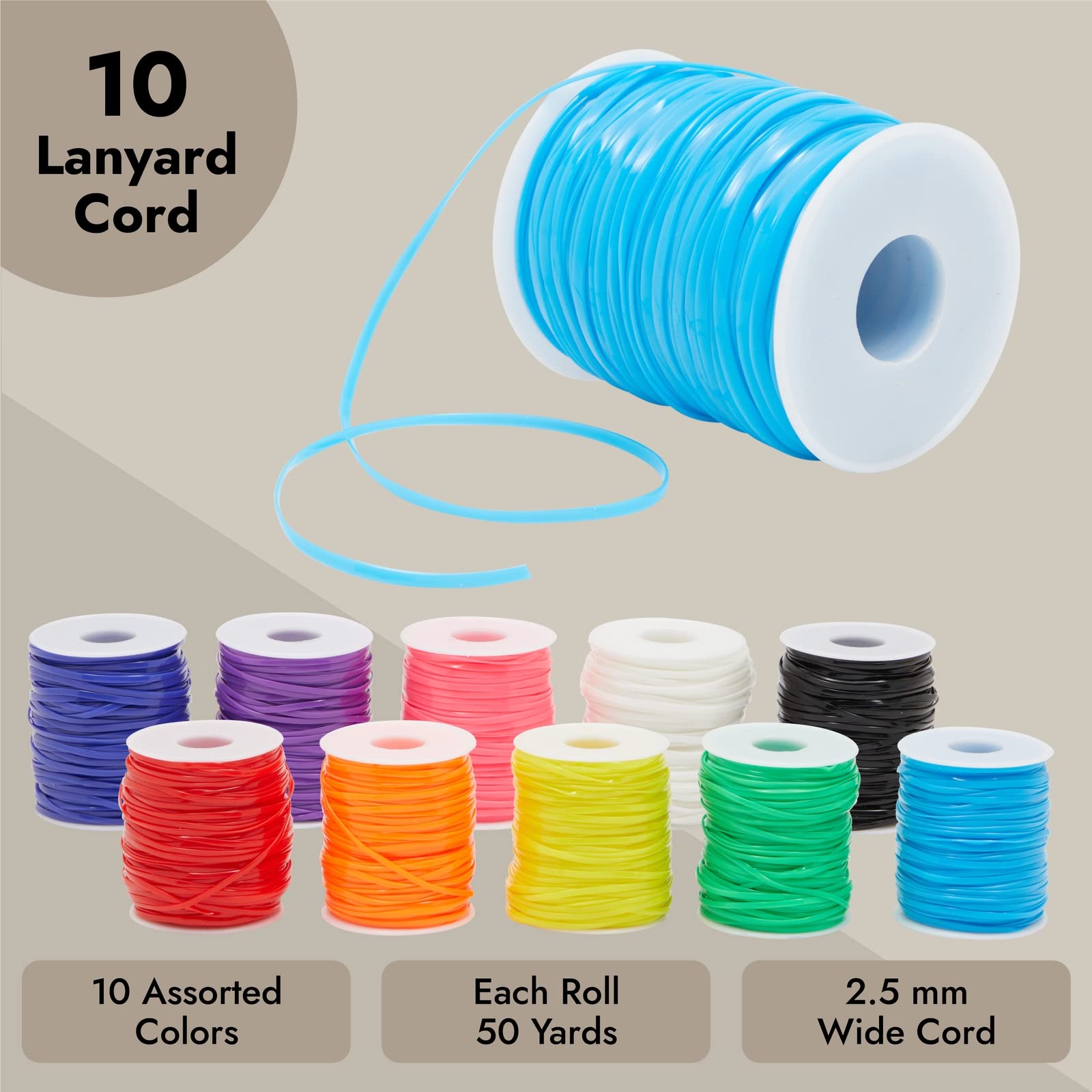 Juvale Lanyard String Kit - 10 Spools x 50 yd Rainbow - 2.5 mm x 1 mm Plastic Lacing Cord - Gimp & Boondoggle String for Bracelets, Keychains & Necklaces