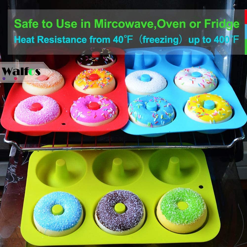 Walfos Silicone Donut Mold - Non-Stick Silicone Doughnut Pan Set, Just Pop Out! Heat Resistant, Make Perfect Donut Cake Biscuit Bagels, BPA FREE and Dishwasher Safe, Set of 2