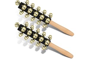 YWMIGL 2 Pcs Christmas Hand Jingle Bells Wooden Handhold Sleigh Bells Jingle Bells Stick Shaker Musical Percussion Instrument for Christmas Party Favors Birthday Gifts Kids Children Toys (Black)