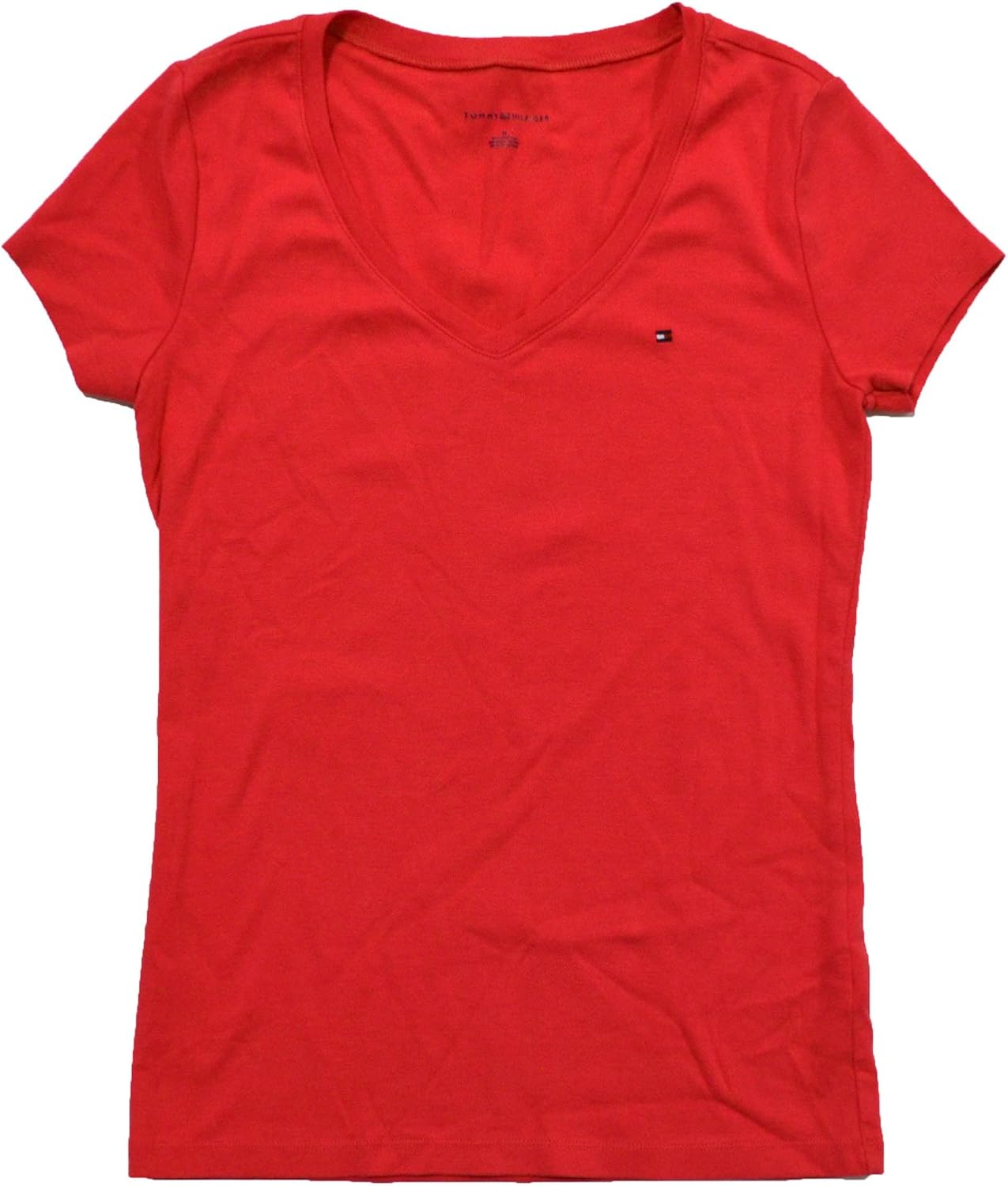 Tommy Hilfiger Womens Vneck Tshirt (L, Dark Pink, 612) at Amazon