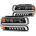 GXENOGO 2023 Latest Headlights Assembly with LED Bulbs Compatible with 1999-2002 Chevy Silverado 2000-2006 Chevy Suburban Tahoe Hi Lo Beam DRL Turn Signal Side Marker (Black)