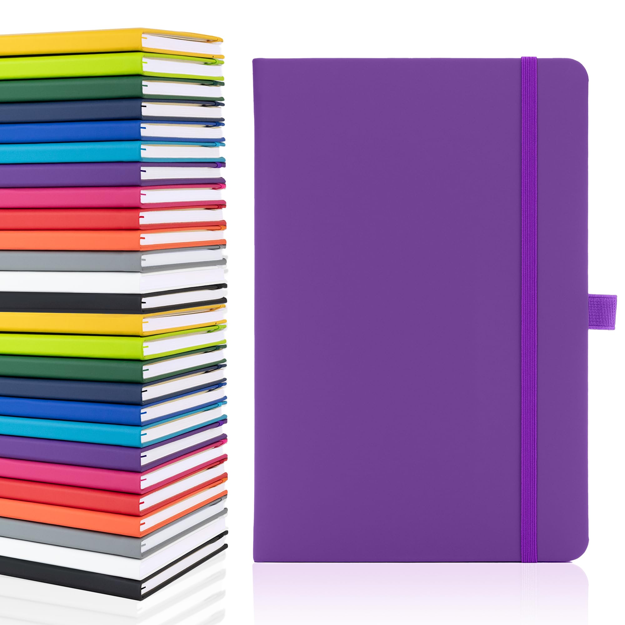 Notes London Plain Page A5 Notebook, White Unlined Blank Pages, Pen Loop, Ribbon and Paper Pocket, Medium Hardback, Note, Eco Sustainable sourced Paper (Purple)